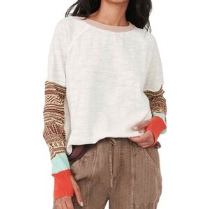 FREE PEOPLE Jordan Mix Knit Tee in Fun Time Combo Color Block Boho SZ: L